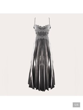 Georgia Hardinge Silver Metallic Pleated Maxi Dress